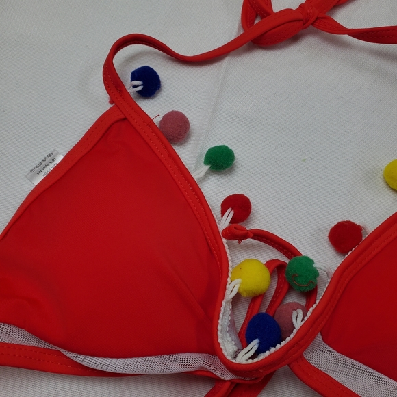 Two Piece Bikini with Pom Pom Embellishments Small - Picture 3 of 9